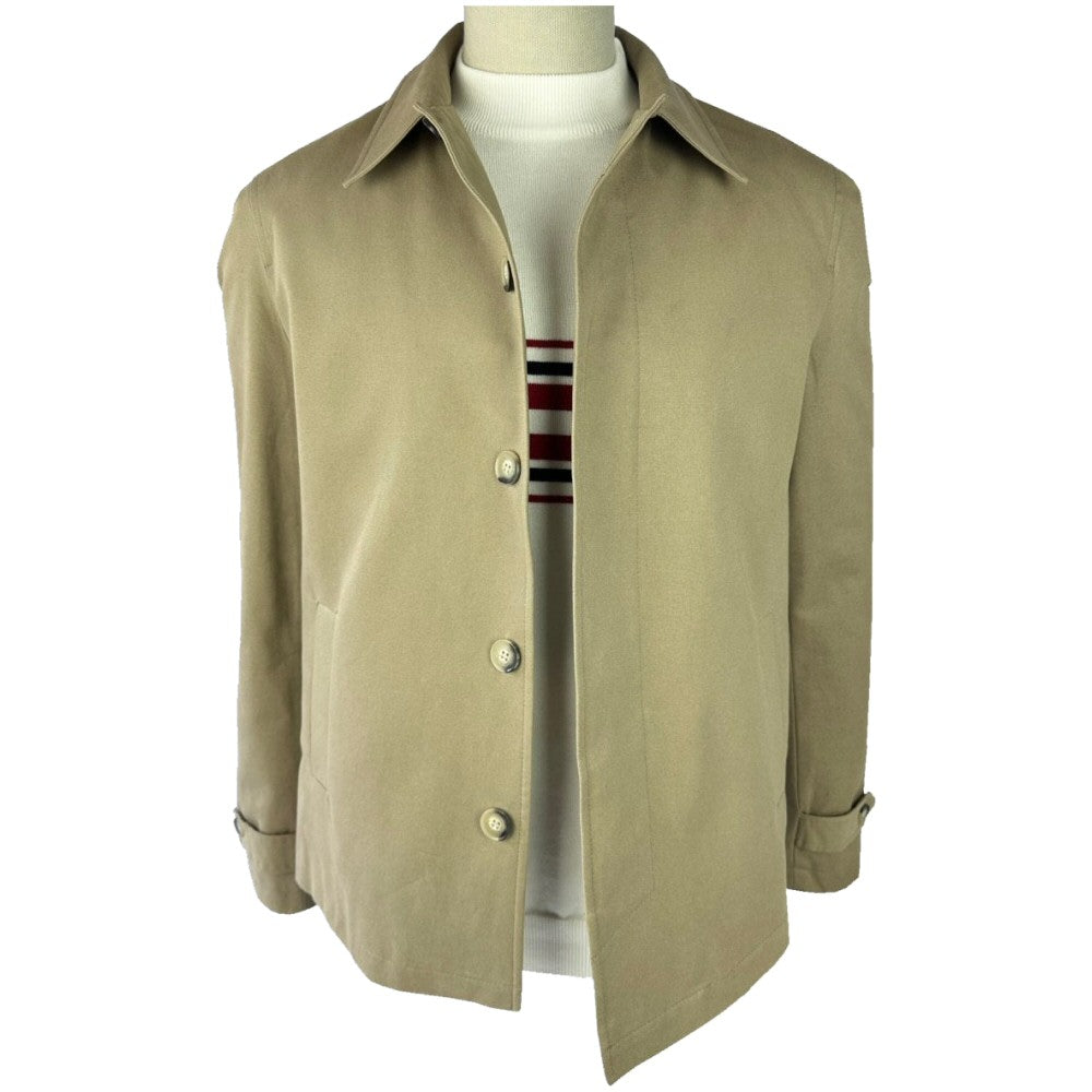 Trojan Fly Front Paisley Trimmed Cropped Car Coat Stone