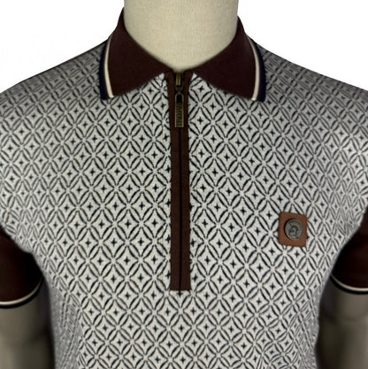 Trojan Records Geometric Panel Zip Polo Shirt Chocolate