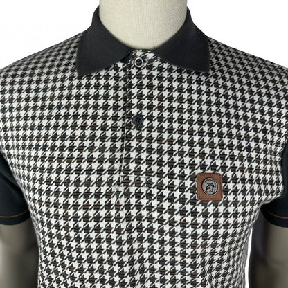 Trojan Records Dogtooth Front Polo Shirt Charcoal