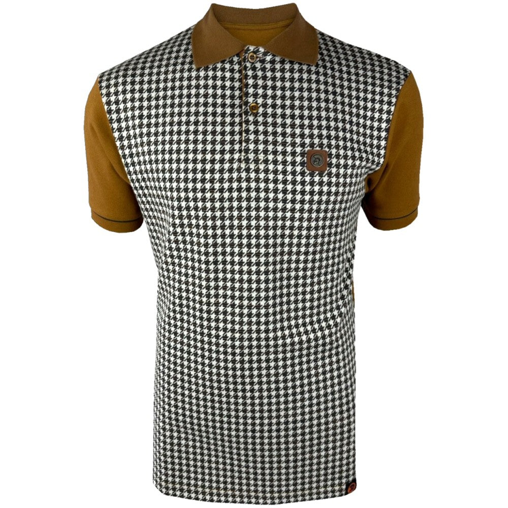 Trojan Records Dogtooth Front Polo Shirt Tan