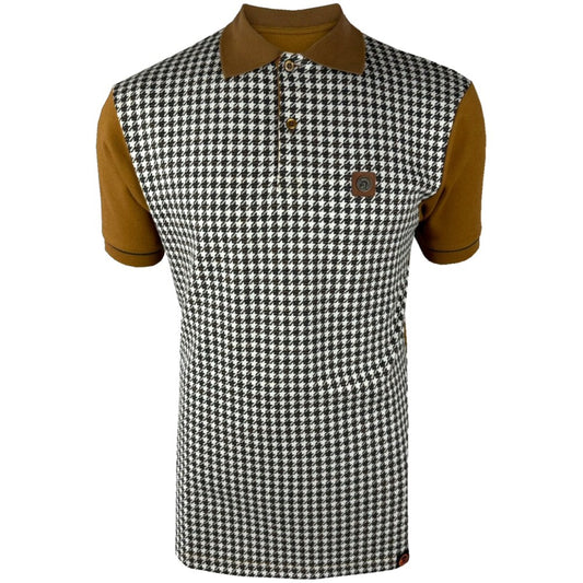 Trojan Records Dogtooth Front Polo Shirt Tan