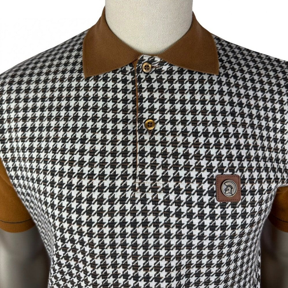 Trojan Records Dogtooth Front Polo Shirt Tan