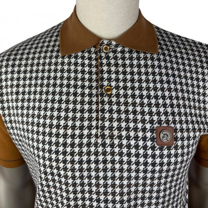 Trojan Records Dogtooth Front Polo Shirt Tan