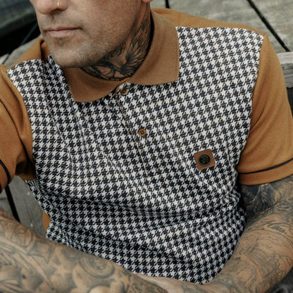 Trojan Records Dogtooth Front Polo Shirt Tan