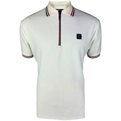 Trojan Records Ottoman Rib Contrast Zip Polo Ecru