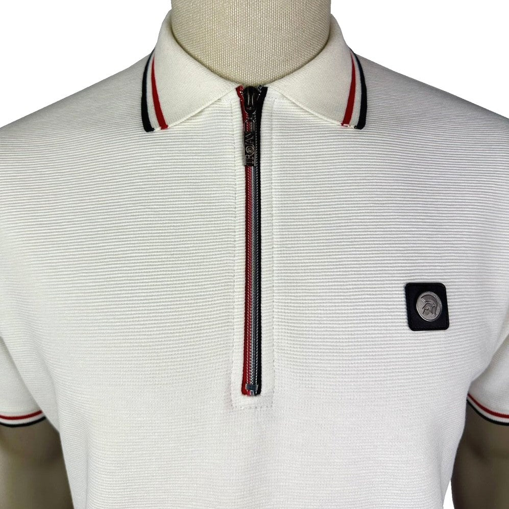 Trojan Records Ottoman Rib Contrast Zip Polo Ecru