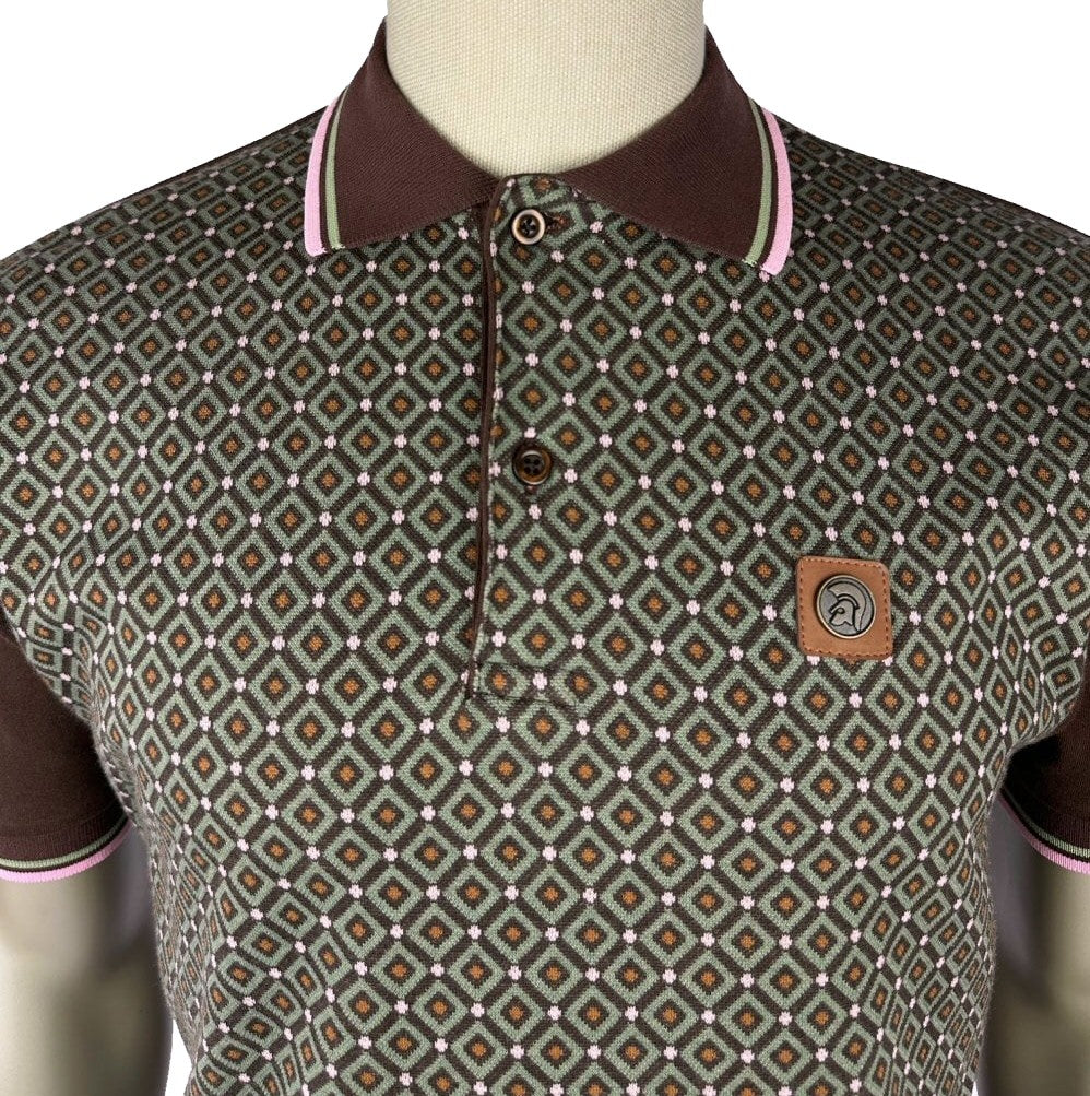 Trojan Records Geometric Panel Polo Chocolate