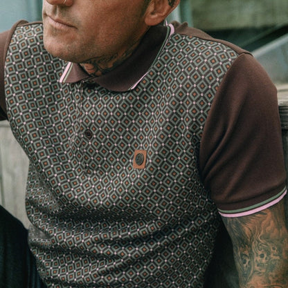 Trojan Records Geometric Panel Polo Chocolate