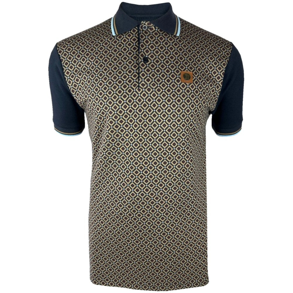 Trojan Records Geometric Panel Polo Navy Blue