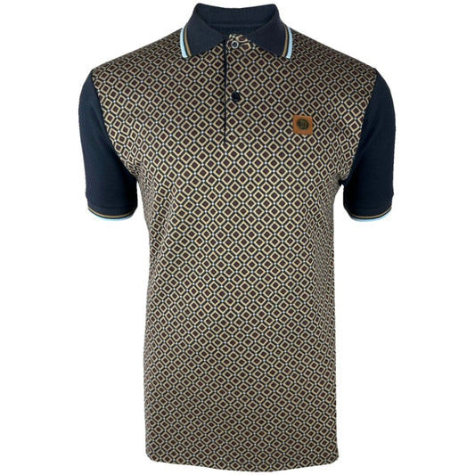 Trojan Records Geometric Panel Polo Navy Blue