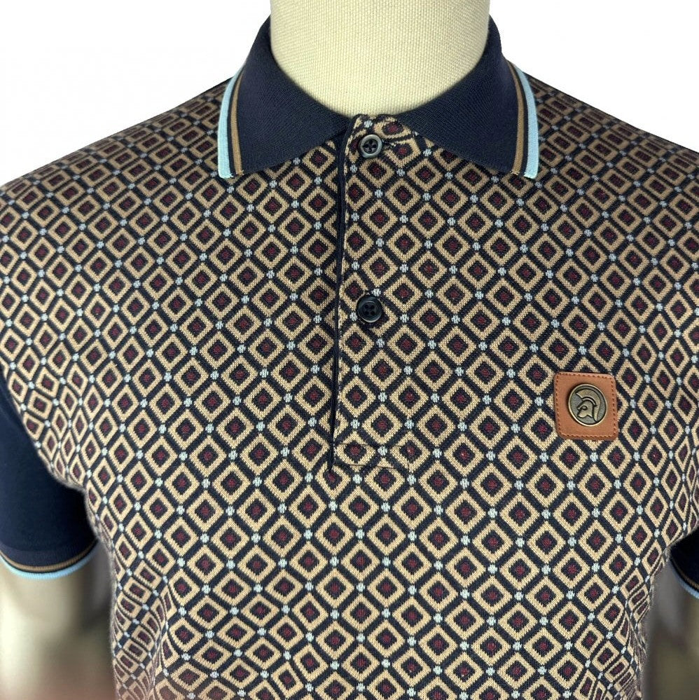 Trojan Records Geometric Panel Polo Navy Blue