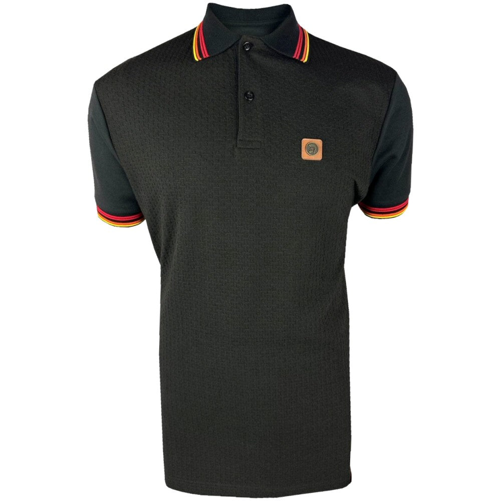 Trojan Records Basket Knit Quad Tipped Polo Black