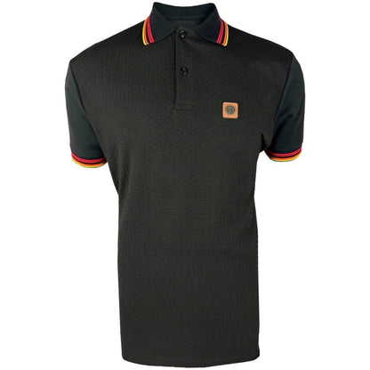 Trojan Records Basket Knit Quad Tipped Polo Black