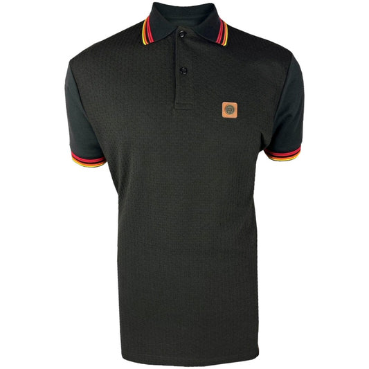 Trojan Records Basket Knit Quad Tipped Polo Black