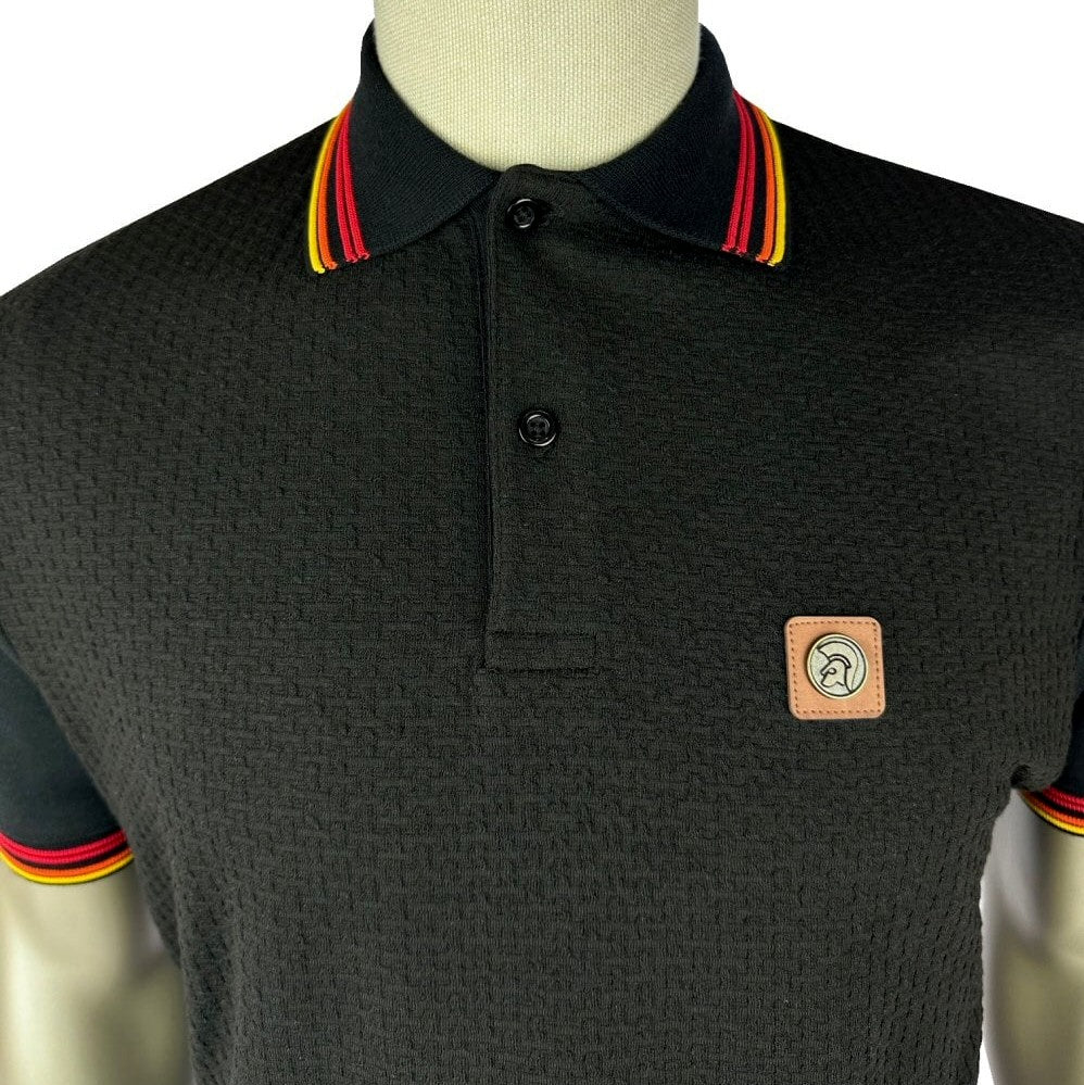 Trojan Records Basket Knit Quad Tipped Polo Black