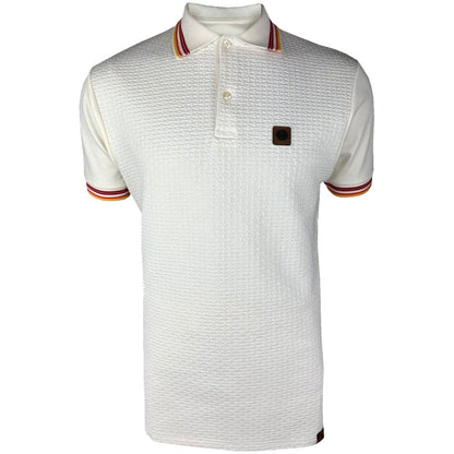 Trojan Records Basket Knit Quad Tipped Polo Ecru