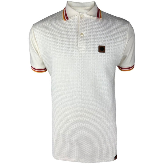 Trojan Records Basket Knit Quad Tipped Polo Ecru