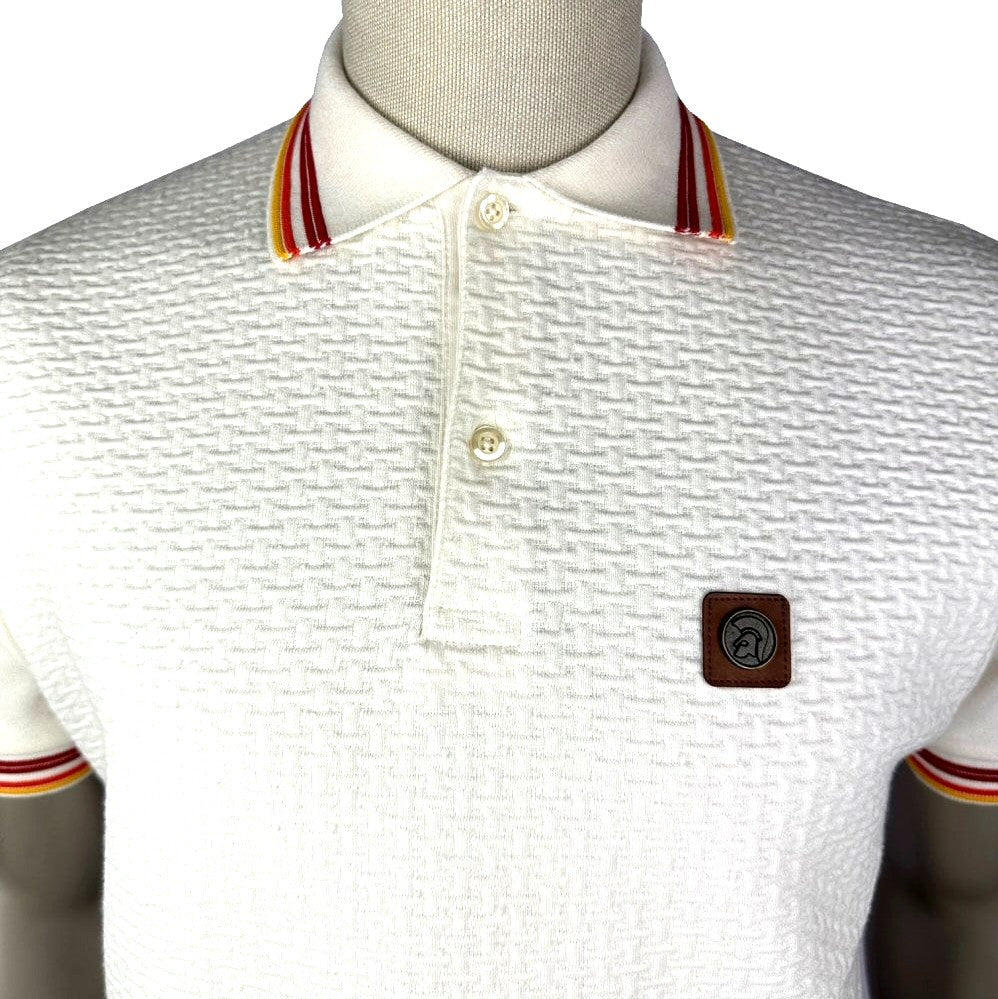 Trojan Records Basket Knit Quad Tipped Polo Ecru