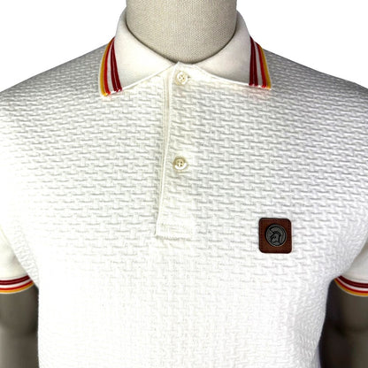 Trojan Records Basket Knit Quad Tipped Polo Ecru