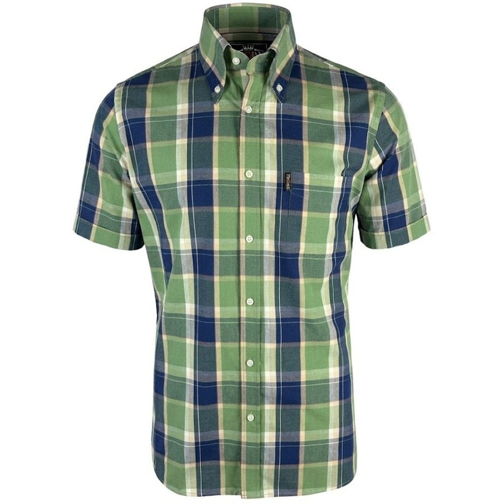 Trojan Records Windowpane Check Shirt With Pocket Square Navy