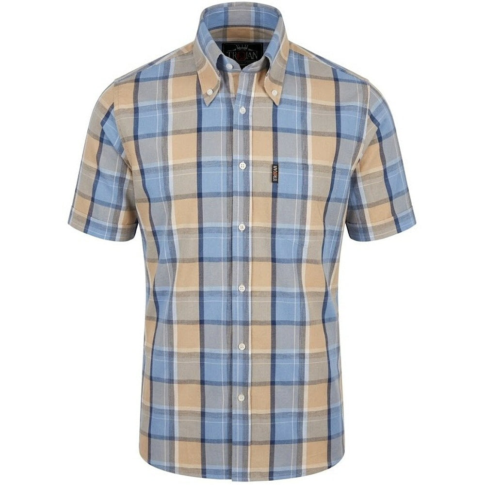 Trojan Records Windowpane Check Shirt With Pocket Square Powder