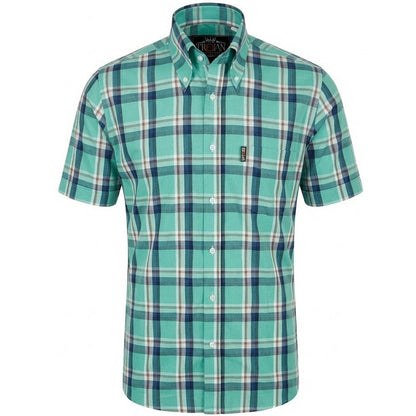 Trojan Records Classic Plaid Check Shirt With Pocket Square Turquoise