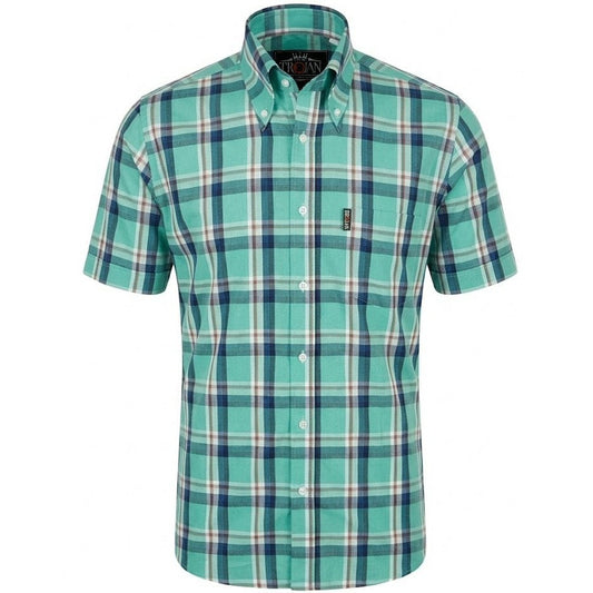 Trojan Records Classic Plaid Check Shirt With Pocket Square Turquoise