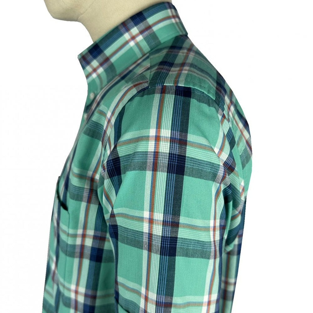 Trojan Records Classic Plaid Check Shirt With Pocket Square Turquoise