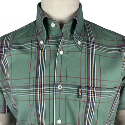 Trojan Records Classic Large Check Shirt With Pocket Square Green