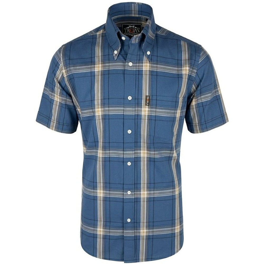 Trojan Records Classic Large Check Shirt With Pocket Square Cobalt