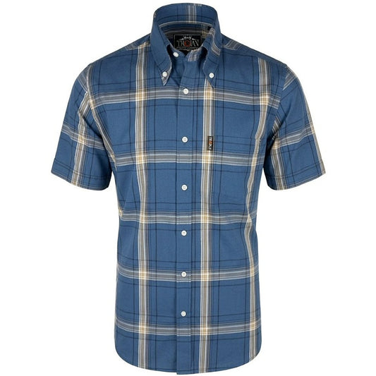 Trojan Records Classic Large Check Shirt With Pocket Square Cobalt