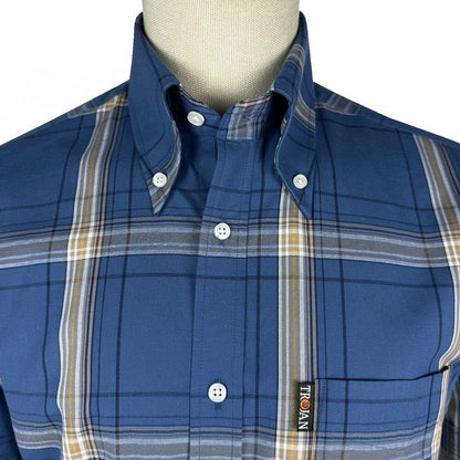 Trojan Records Classic Large Check Shirt With Pocket Square Cobalt