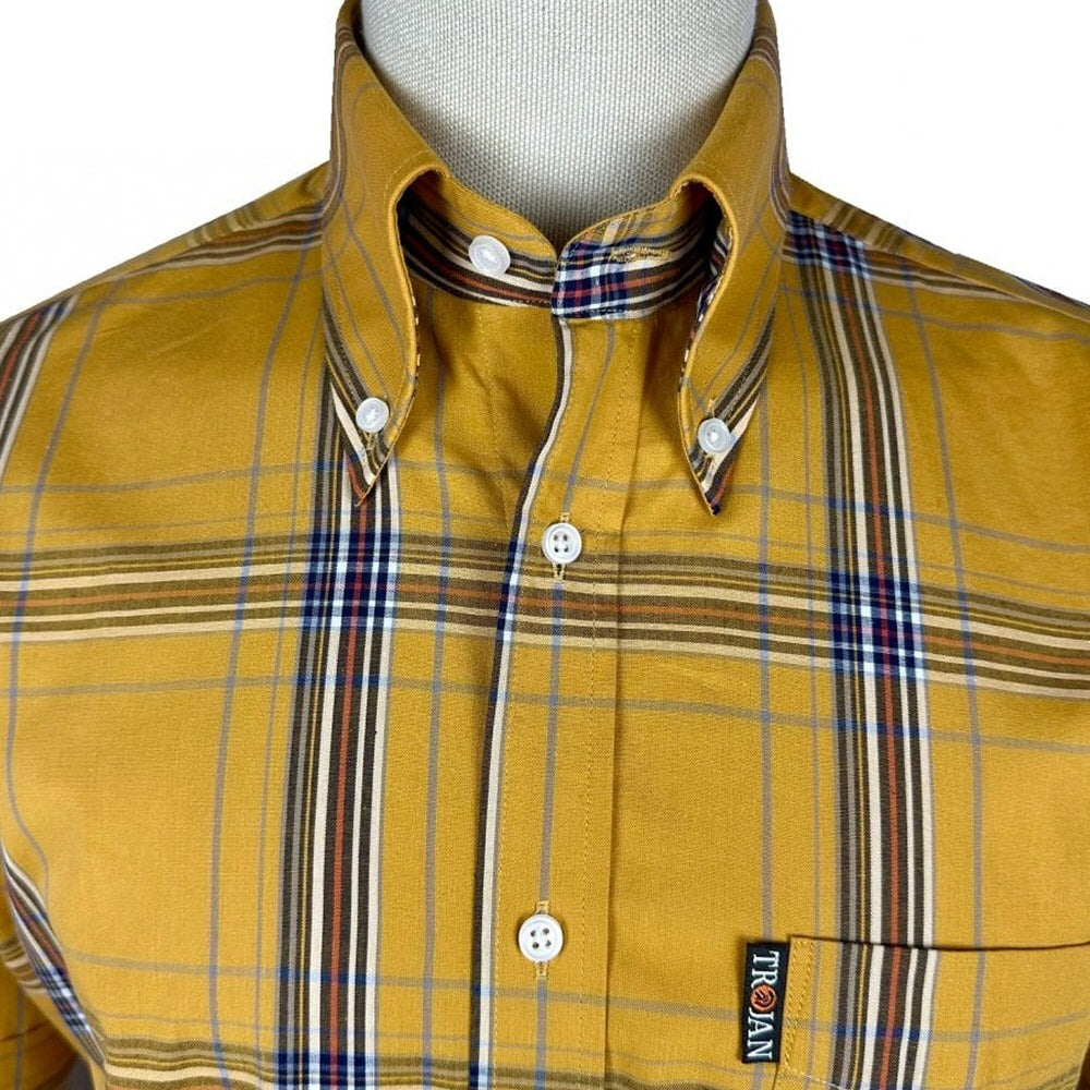 Trojan Records Classic Large Check Shirt With Pocket Square Mustard