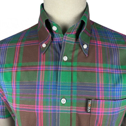 Trojan Records Classic Tartan Check Shirt With Pocket Square Chocolate