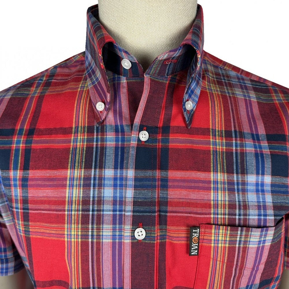 Trojan Records Classic Tartan Check Shirt With Pocket Square Blood