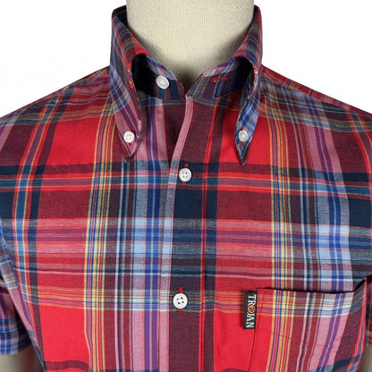 Trojan Records Classic Tartan Check Shirt With Pocket Square Blood