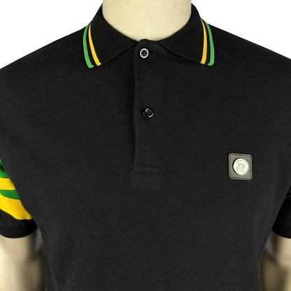 Trojan Records Union Flag Sleeve Pique Polo Shirt Black