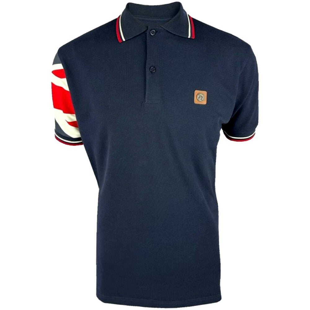 Trojan Records Union Flag Sleeve Pique Polo Shirt Navy