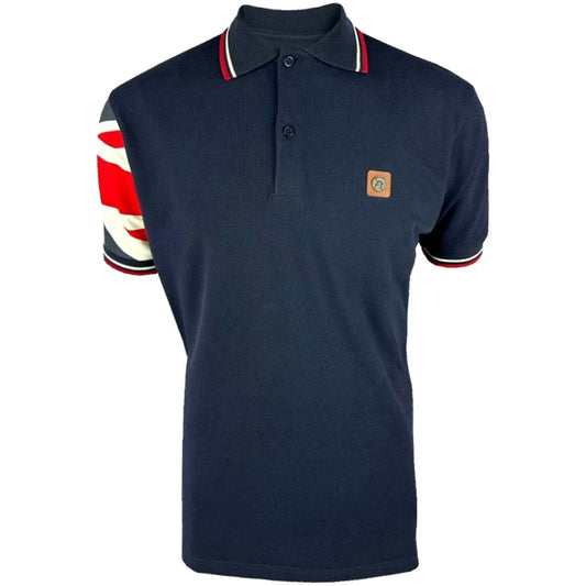 Trojan Records Union Flag Sleeve Pique Polo Shirt Navy