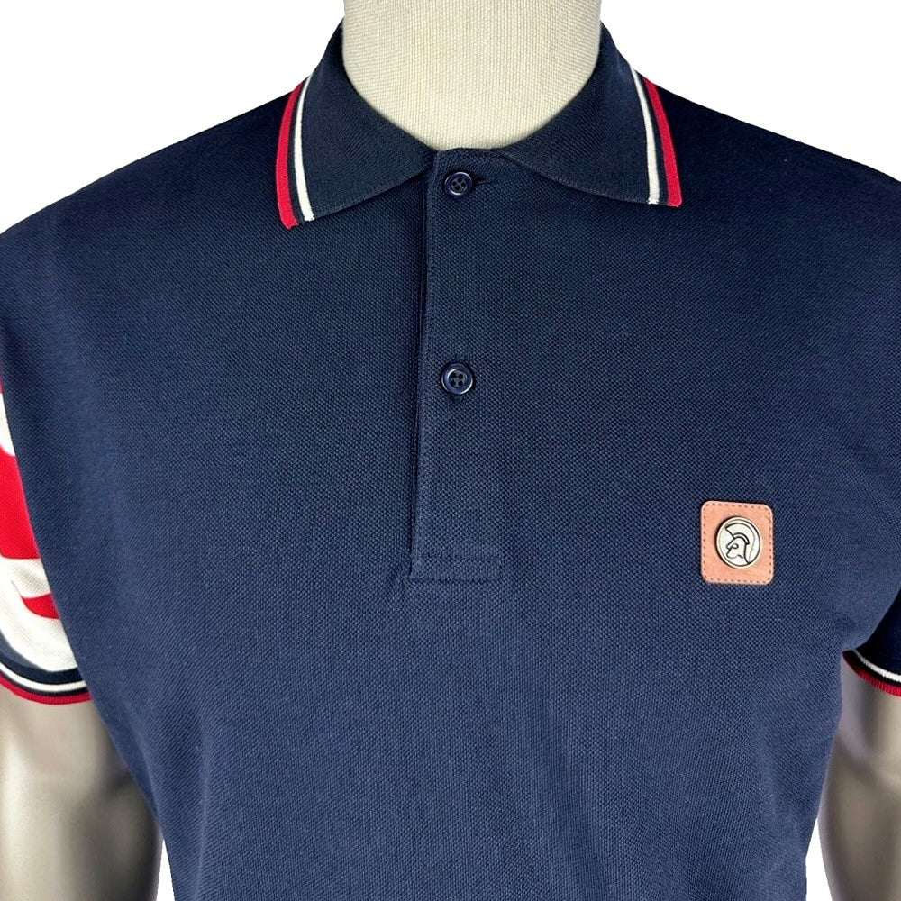 Trojan Records Union Flag Sleeve Pique Polo Shirt Navy