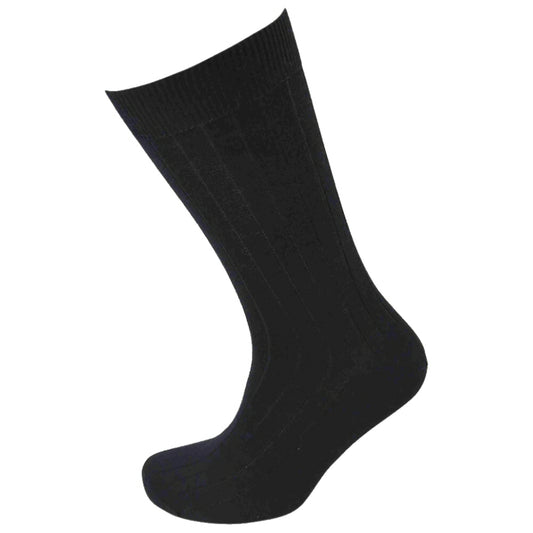 Viyella Quality Wool Mix Ribbed Knit Plain Socks Black