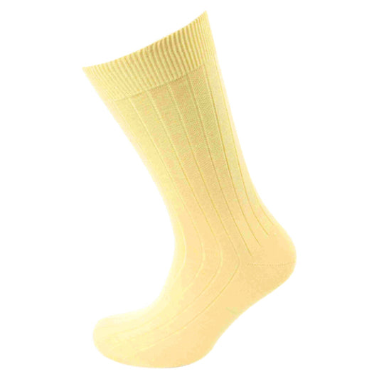 Viyella Quality Wool Mix Ribbed Knit Plain Socks Lemon
