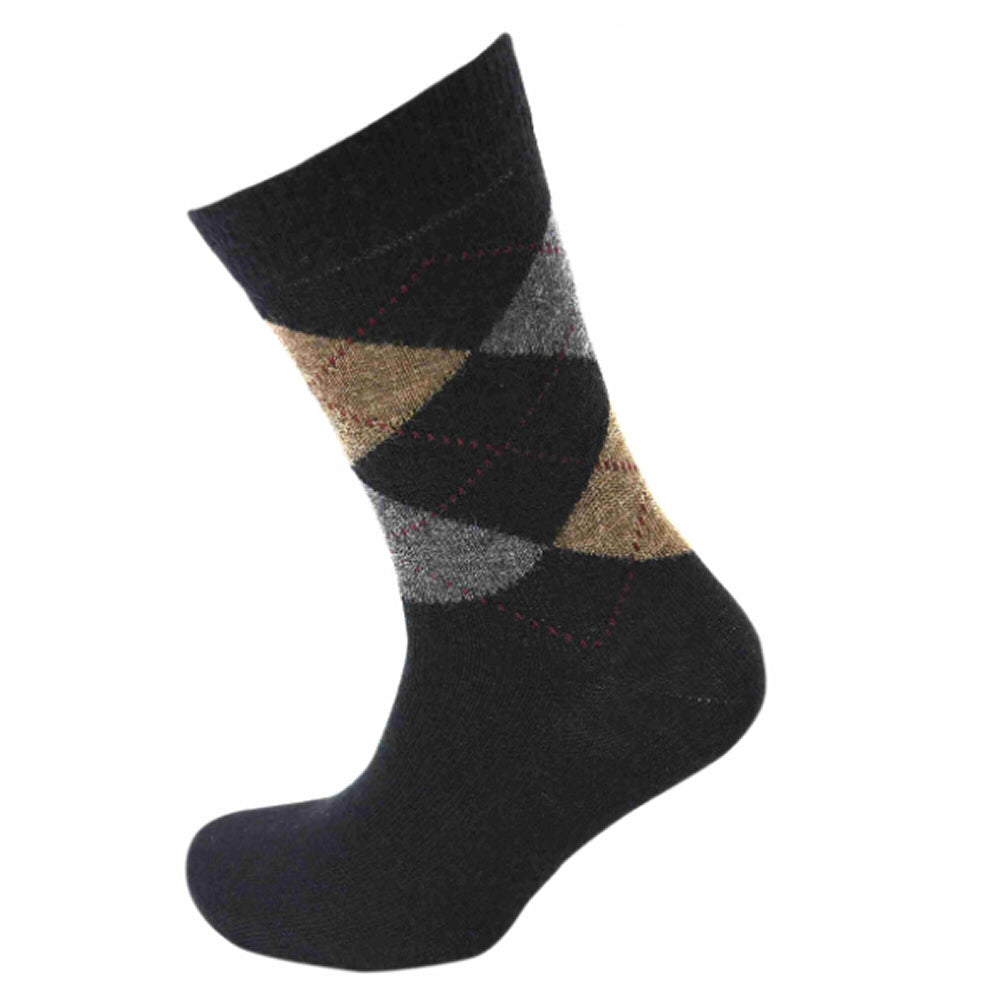 Viyella Quality Wool Mix Argyle Knit Socks Black
