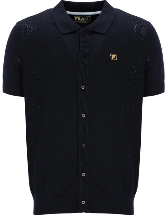 Fila Gold Collection Pointelle Knit Panel Polo Cardi Black