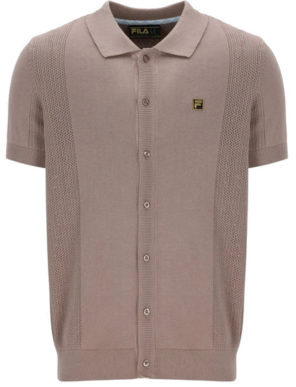 Fila Gold Collection Pointelle Knit Panel Polo Cardi Taupe