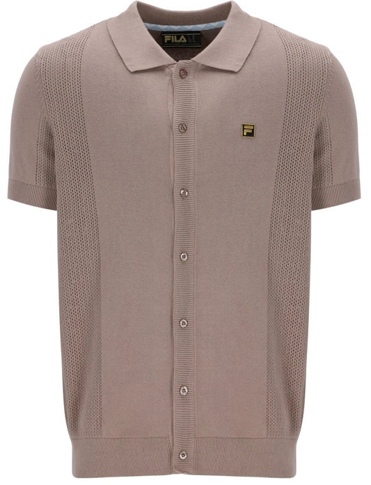 Fila Gold Collection Pointelle Knit Panel Polo Cardi Taupe