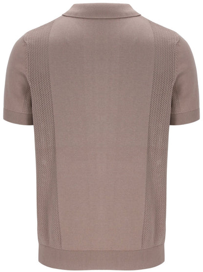 Fila Gold Collection Pointelle Knit Panel Polo Cardi Taupe