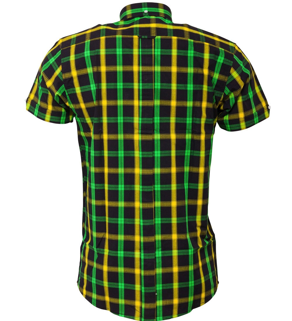 Relco Button Down Check Short Sleeve Shirt Jamaican Black Green Gold