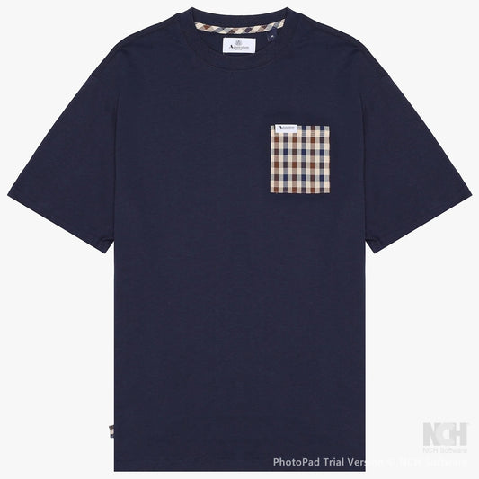 Aquascutum Active Club Check Pocket Plain T-Shirt Navy