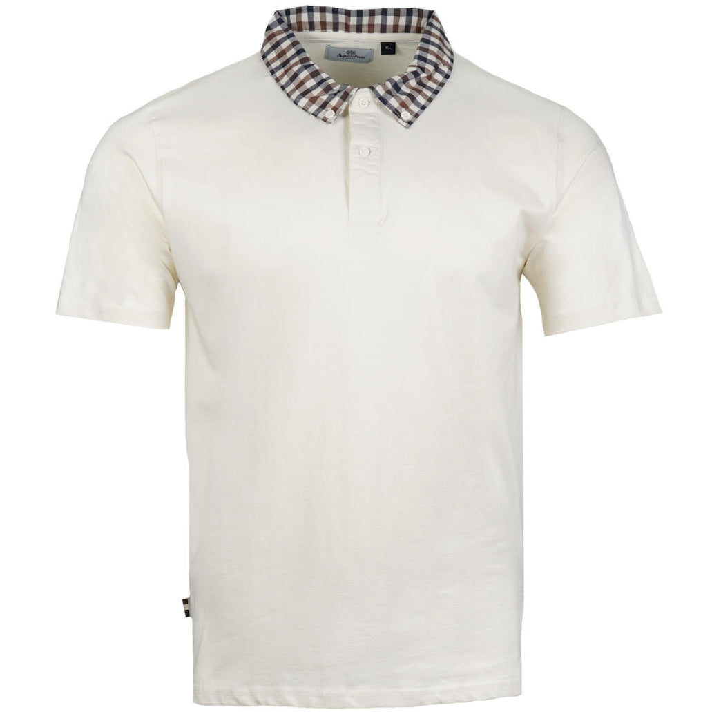Aquascutum Active Club Check Collar Polo Shirt Ecru